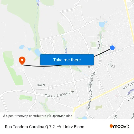 Rua Teodora Carolina Q 7 2 to Unirv Bloco map