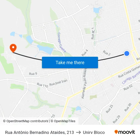 Rua Antônio Bernadino Ataides, 213 to Unirv Bloco map