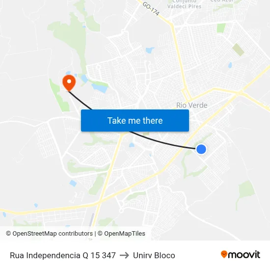 Rua Independencia Q 15 347 to Unirv Bloco map