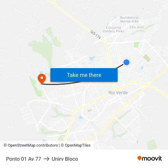 Ponto 01 Av 77 to Unirv Bloco map