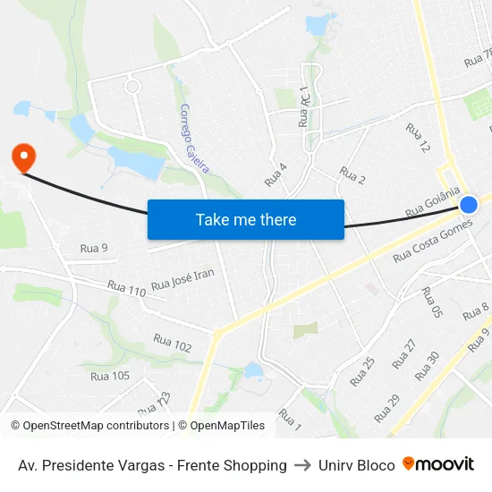 Av. Presidente Vargas - Frente Shopping to Unirv Bloco map