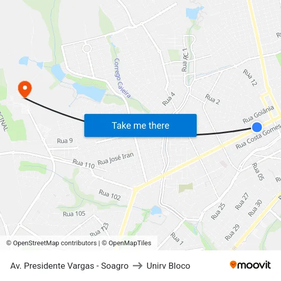 Av. Presidente Vargas - Soagro to Unirv Bloco map