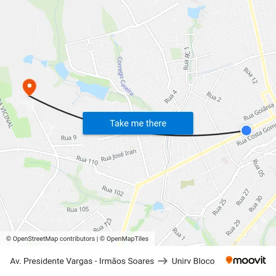 Av. Presidente Vargas - Irmãos Soares to Unirv Bloco map