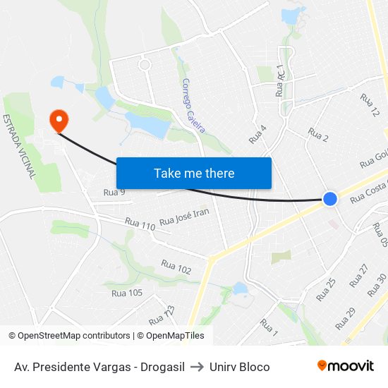 Av. Presidente Vargas - Drogasil to Unirv Bloco map