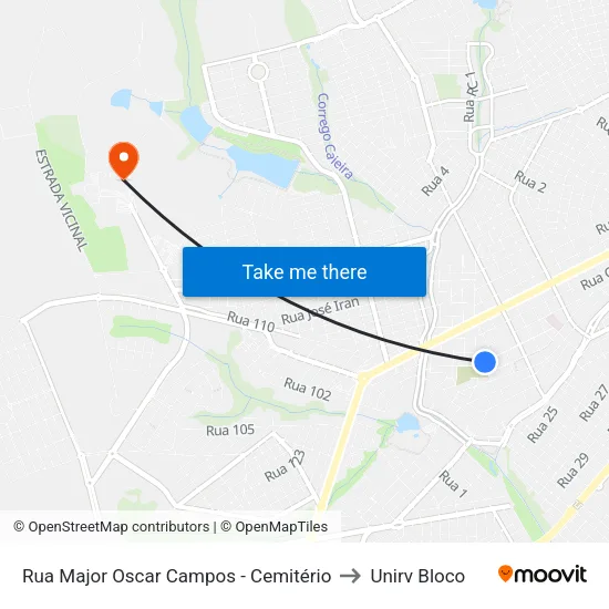 Rua Major Oscar Campos - Cemitério to Unirv Bloco map