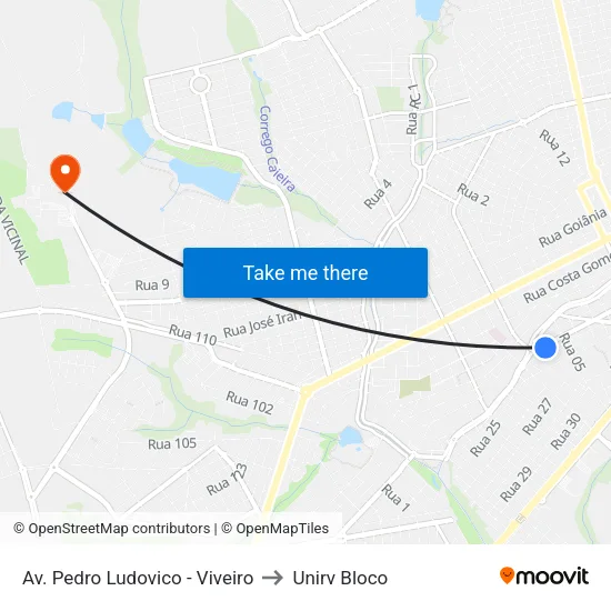 Av. Pedro Ludovico - Viveiro to Unirv Bloco map