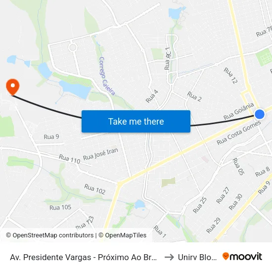 Av. Presidente Vargas - Próximo Ao Bretas to Unirv Bloco map