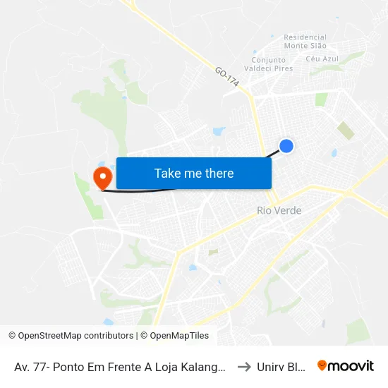 Av. 77- Ponto Em Frente A Loja Kalangotango to Unirv Bloco map