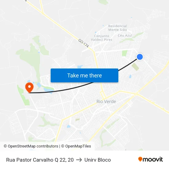 Rua Pastor Carvalho Q 22, 20 to Unirv Bloco map