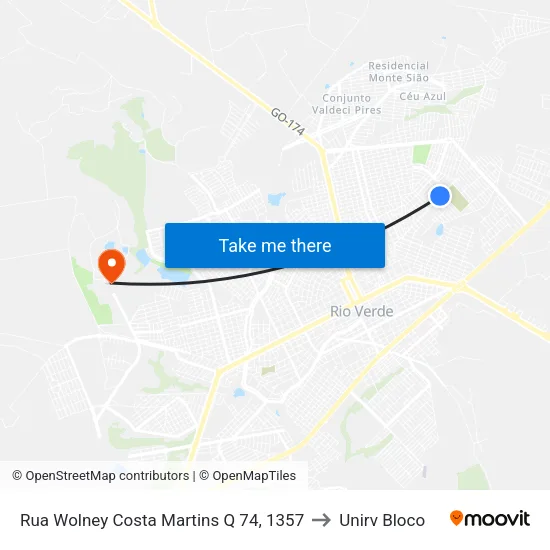 Rua Wolney Costa Martins Q 74, 1357 to Unirv Bloco map