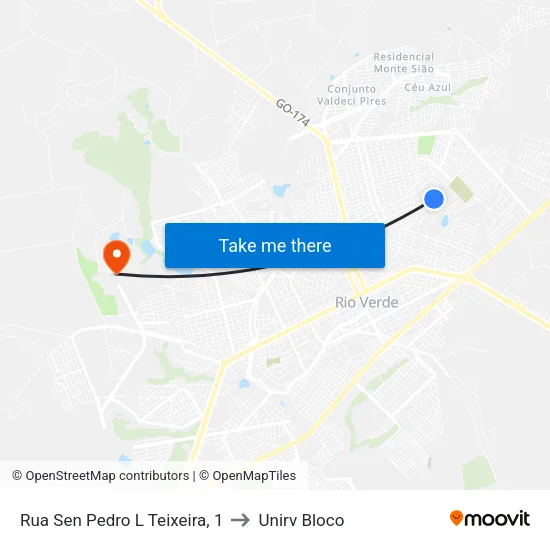 Rua Sen Pedro L Teixeira, 1 to Unirv Bloco map
