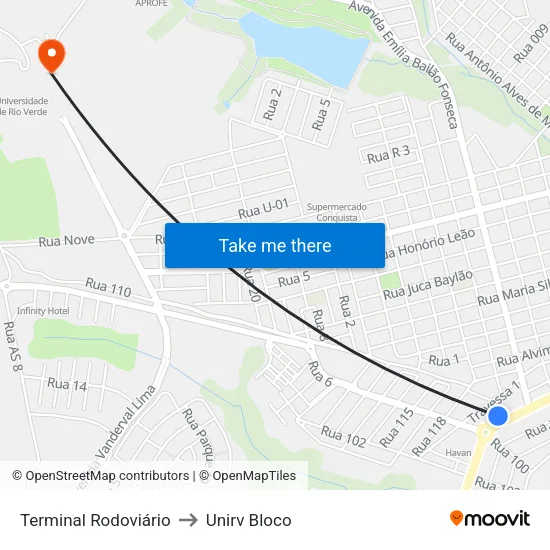 Terminal Rodoviário to Unirv Bloco map