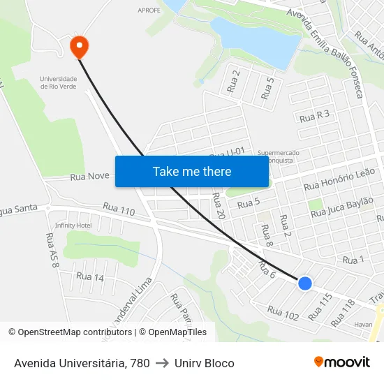 Avenida Universitária, 780 to Unirv Bloco map
