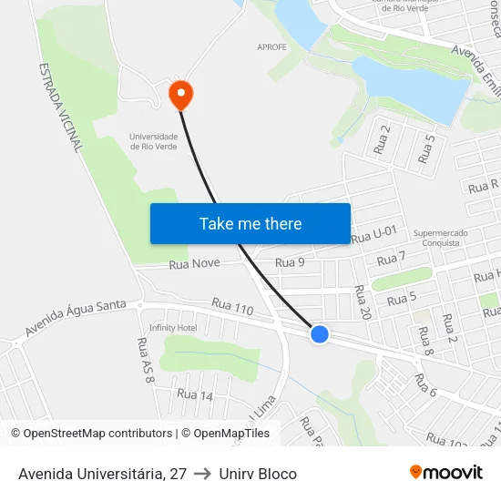 Avenida Universitária, 27 to Unirv Bloco map