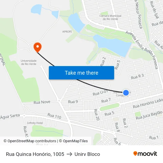 Rua Quinca Honório, 1005 to Unirv Bloco map