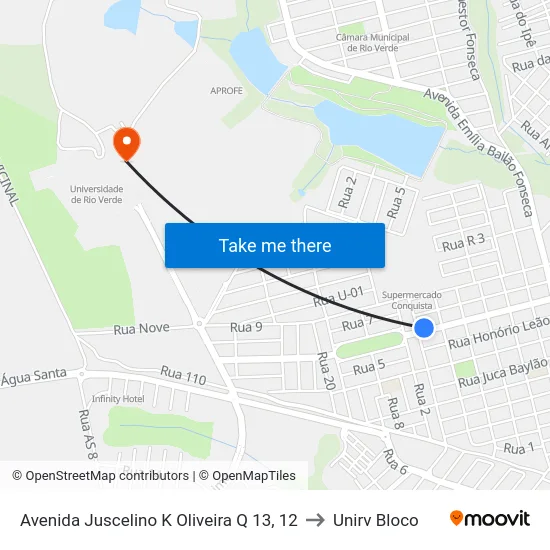 Avenida Juscelino K Oliveira Q 13, 12 to Unirv Bloco map