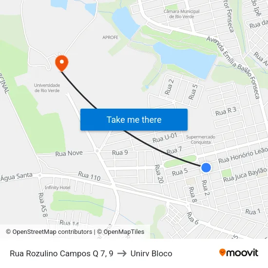 Rua Rozulino Campos Q 7, 9 to Unirv Bloco map