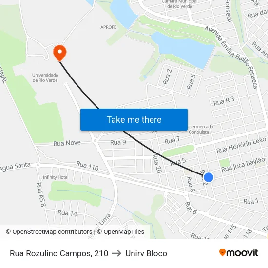Rua Rozulino Campos, 210 to Unirv Bloco map