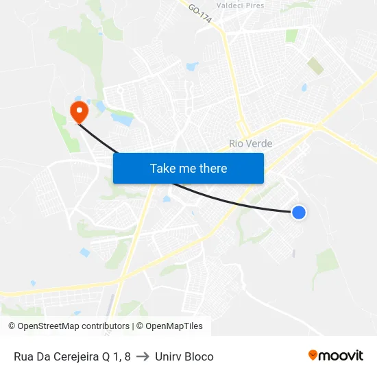 Rua Da Cerejeira Q 1, 8 to Unirv Bloco map