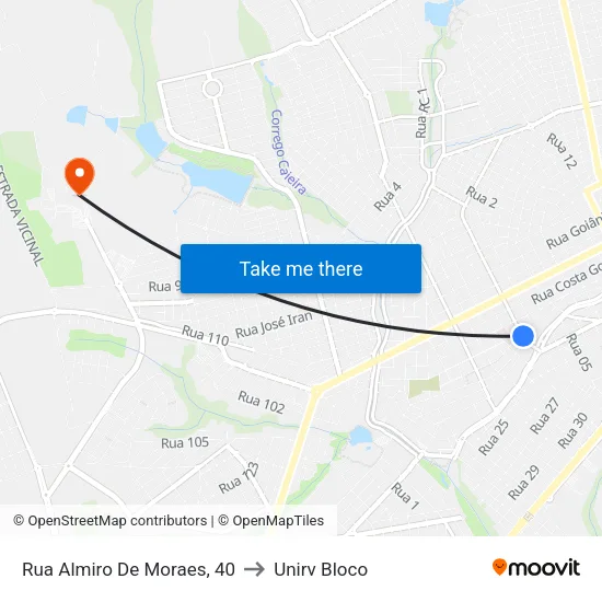 Rua Almiro De Moraes, 40 to Unirv Bloco map