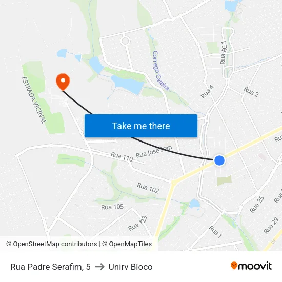 Rua Padre Serafim, 5 to Unirv Bloco map