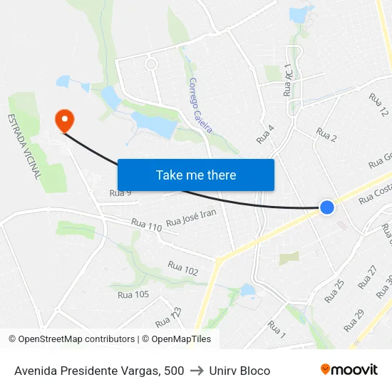 Avenida Presidente Vargas, 500 to Unirv Bloco map