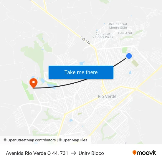 Avenida Rio Verde Q 44, 731 to Unirv Bloco map