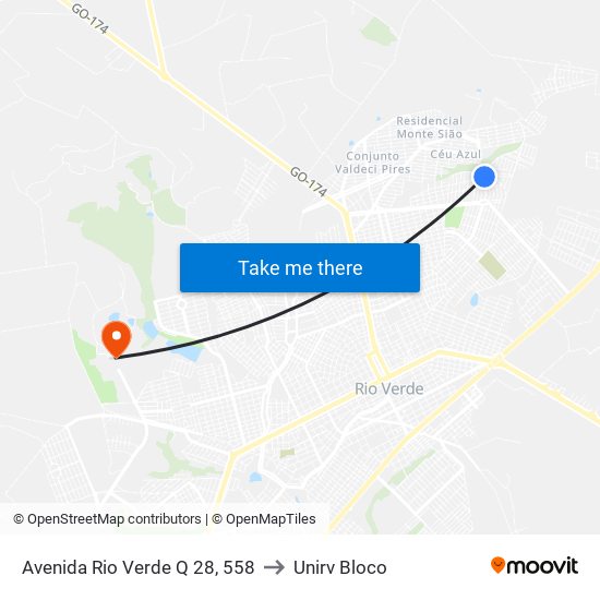 Avenida Rio Verde Q 28, 558 to Unirv Bloco map