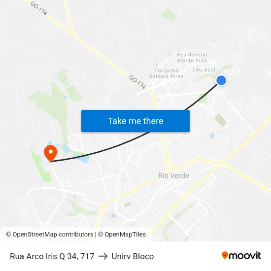 Rua Arco Iris Q 34, 717 to Unirv Bloco map