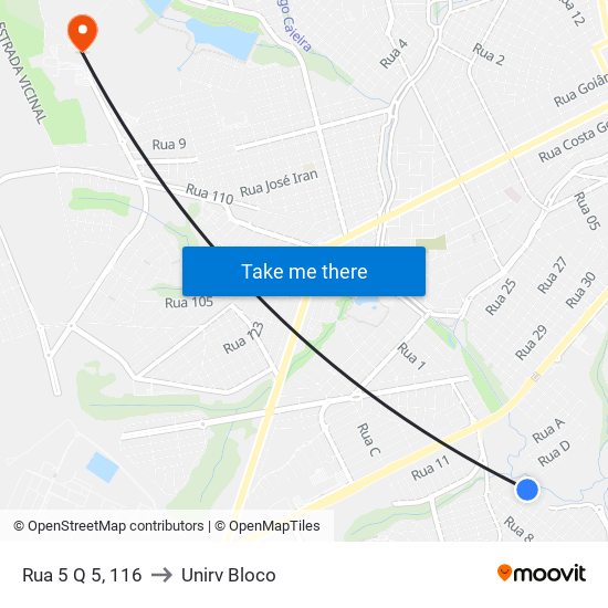 Rua 5 Q 5, 116 to Unirv Bloco map