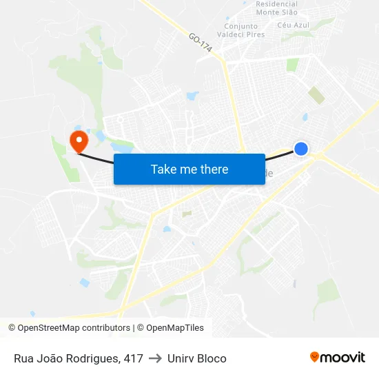 Rua João Rodrigues, 417 to Unirv Bloco map