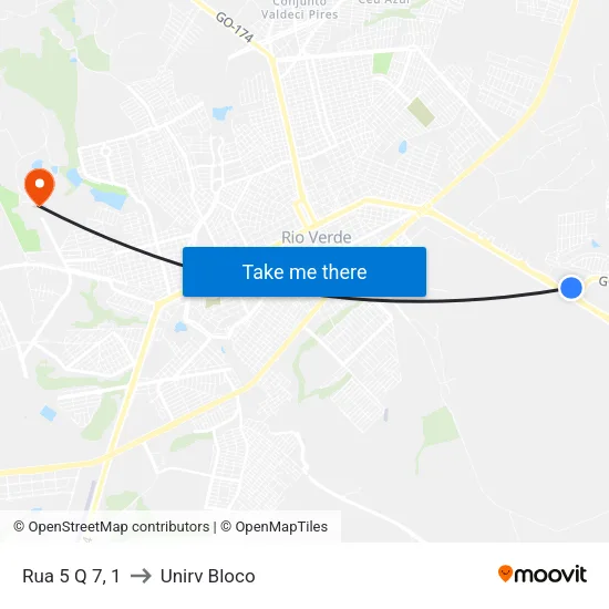 Rua 5 Q 7, 1 to Unirv Bloco map