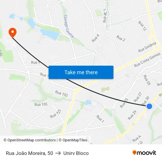 Rua João Moreira, 50 to Unirv Bloco map