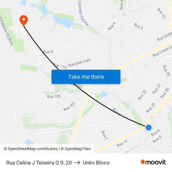Rua Celina J Teixeira Q 9, 20 to Unirv Bloco map