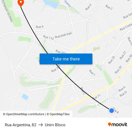 Rua Argentina, 82 to Unirv Bloco map