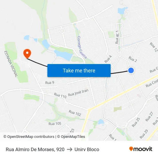 Rua Almiro De Moraes, 920 to Unirv Bloco map