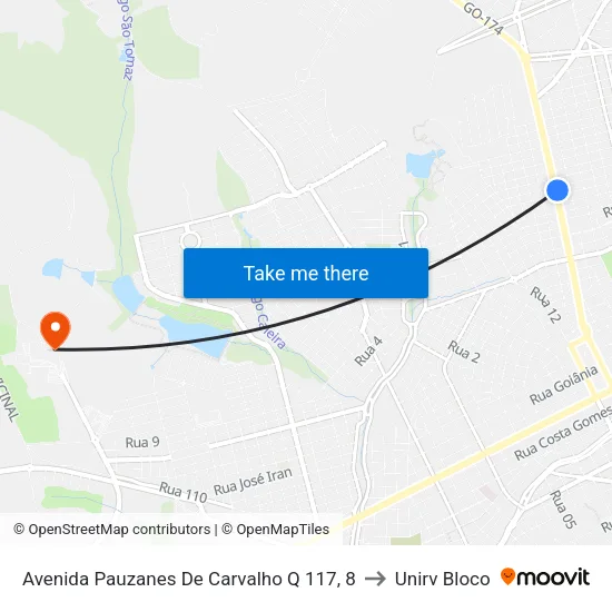 Avenida Pauzanes De Carvalho Q 117, 8 to Unirv Bloco map