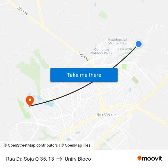 Rua Da Soja Q 35, 13 to Unirv Bloco map