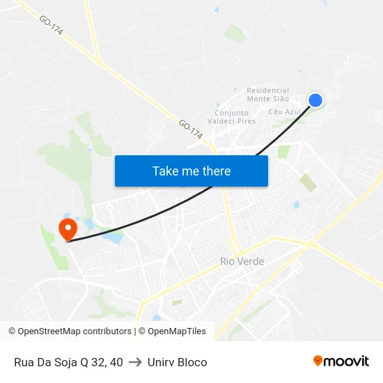 Rua Da Soja Q 32, 40 to Unirv Bloco map