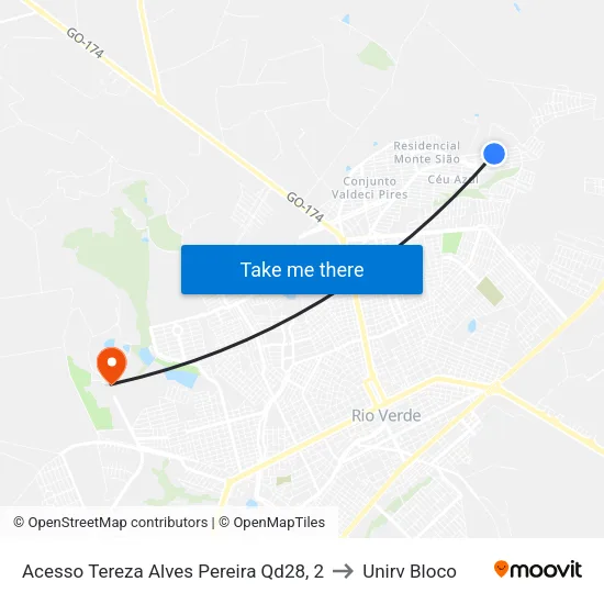 Acesso Tereza Alves Pereira Qd28, 2 to Unirv Bloco map