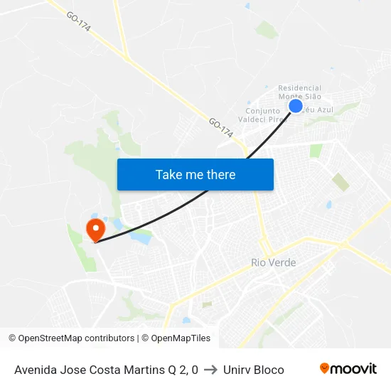 Avenida Jose Costa Martins Q 2, 0 to Unirv Bloco map
