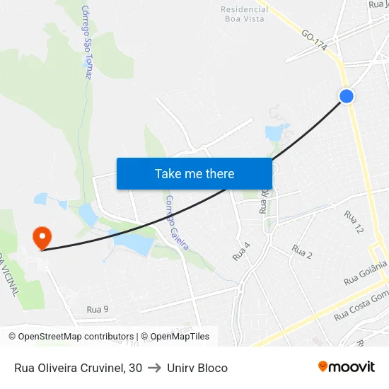 Rua Oliveira Cruvinel, 30 to Unirv Bloco map