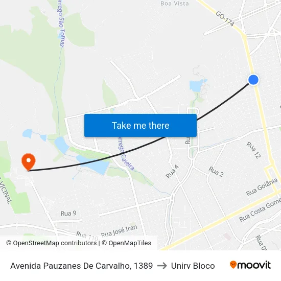 Avenida Pauzanes De Carvalho, 1389 to Unirv Bloco map