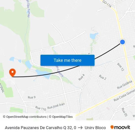 Avenida Pauzanes De Carvalho Q 32, 0 to Unirv Bloco map