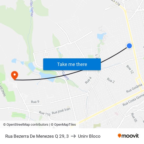 Rua Bezerra De Menezes Q 29, 3 to Unirv Bloco map