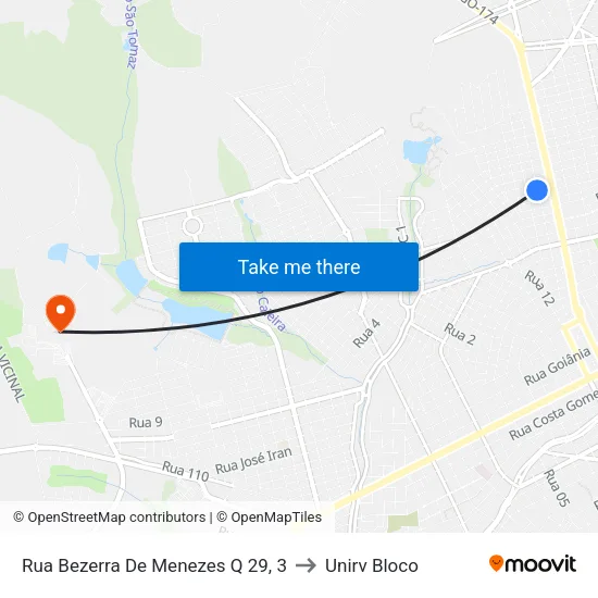 Rua Bezerra De Menezes Q 29, 3 to Unirv Bloco map
