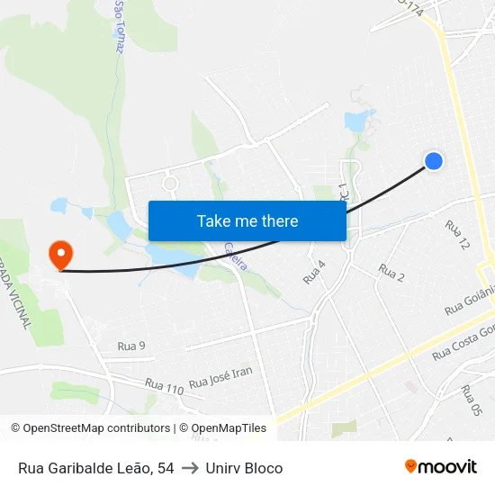 Rua Garibalde Leão, 54 to Unirv Bloco map