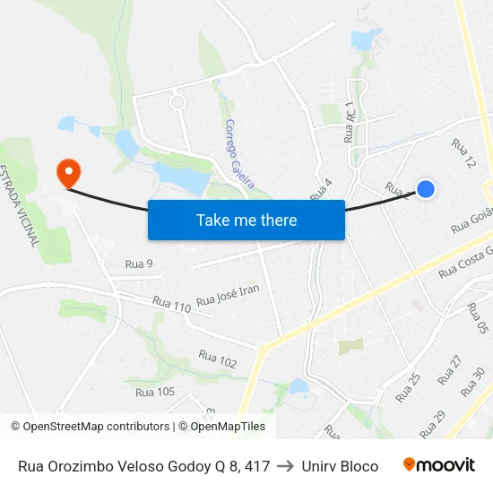 Rua Orozimbo Veloso Godoy Q 8, 417 to Unirv Bloco map