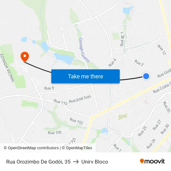 Rua Orozimbo De Godói, 35 to Unirv Bloco map