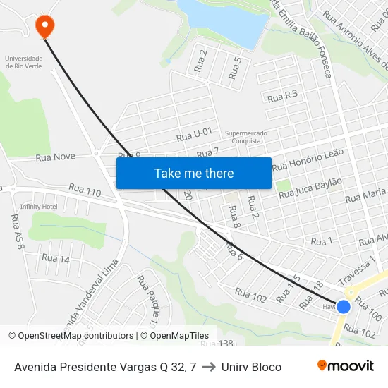 Avenida Presidente Vargas Q 32, 7 to Unirv Bloco map
